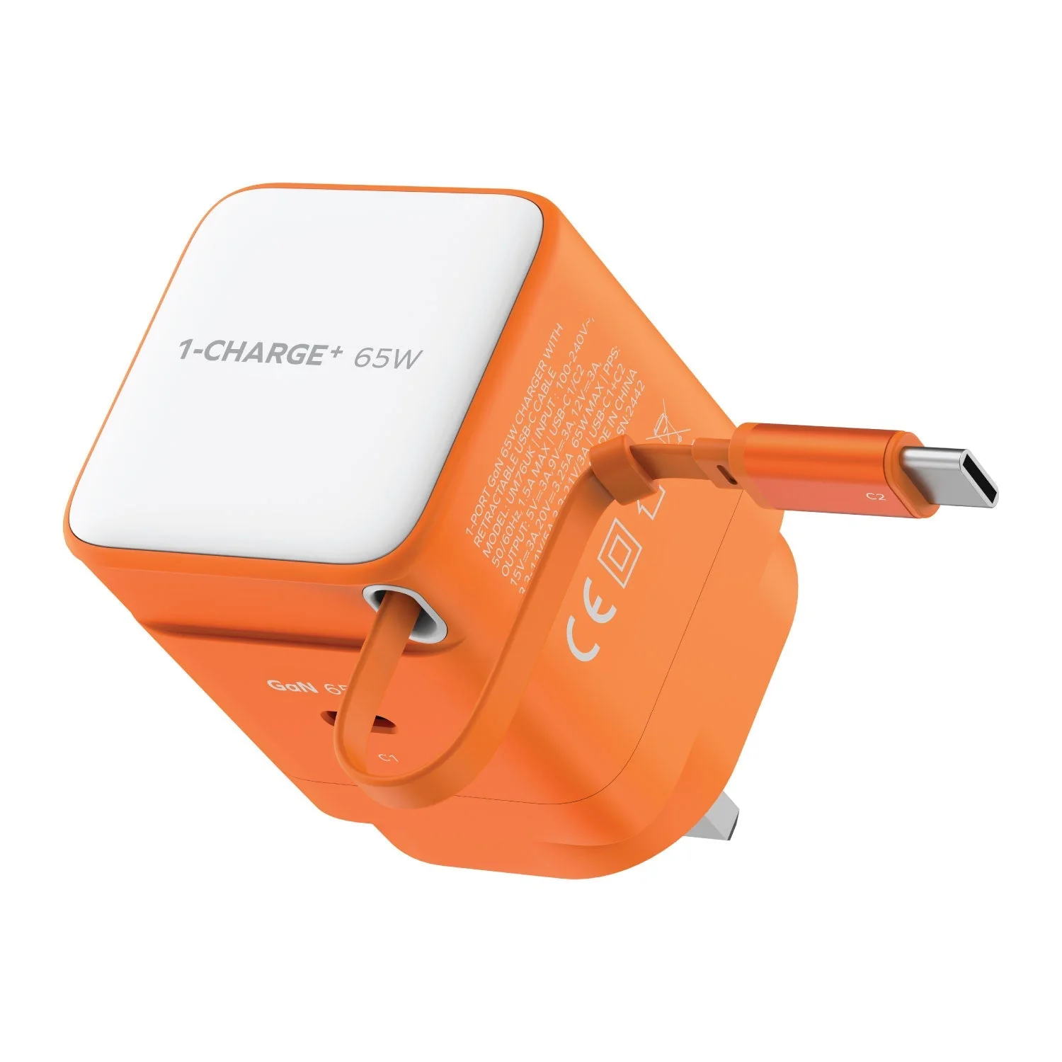1-Charge+ 1-Port GaN Charger With Built-In USB-C Cable 65W - Image 5