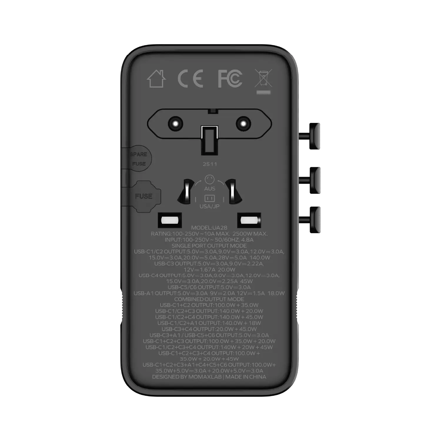 1-World²
205W 7-Port Dual AC Travel Adapter - Image 13