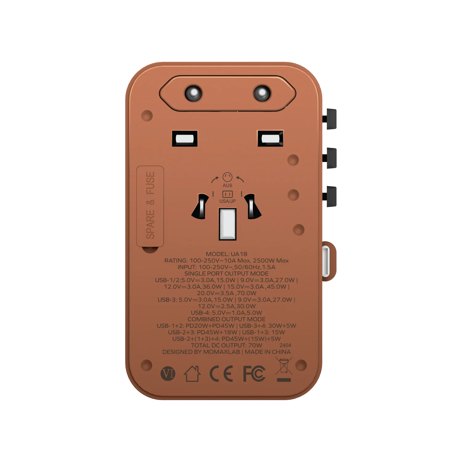 1-World+ 3-Port Travel GaN Charger With Built-in USB-C Cable 70W - Image 20