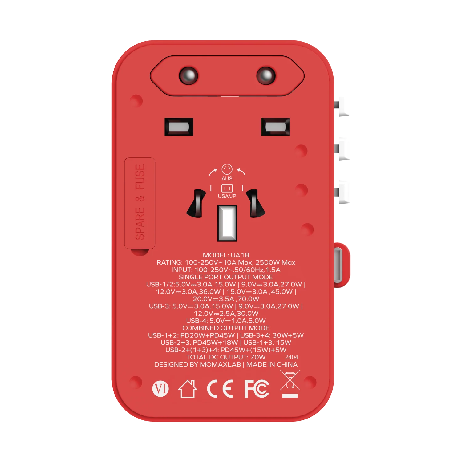 1-World+ 3-Port Travel GaN Charger With Built-in USB-C Cable 70W - Image 28