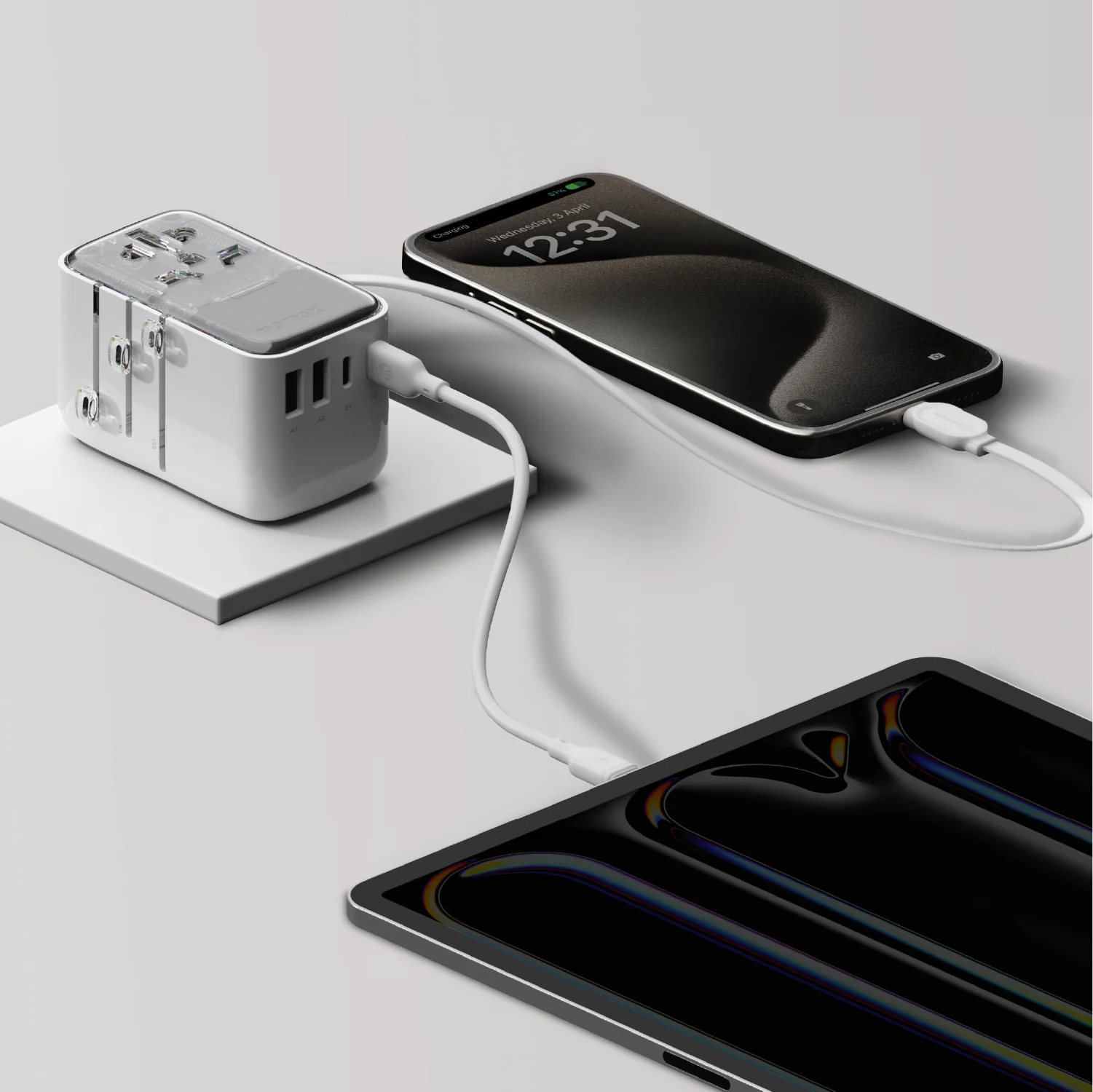 1-World+ Flow 4-Port Travel Charger With Built-In USB-C Cable 35W - Image 5