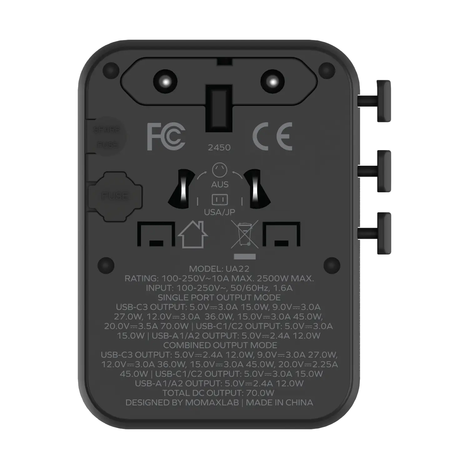 1-World² 5-Port Mini Universal Travel GaN Charger 70W with Dual AC - Image 10