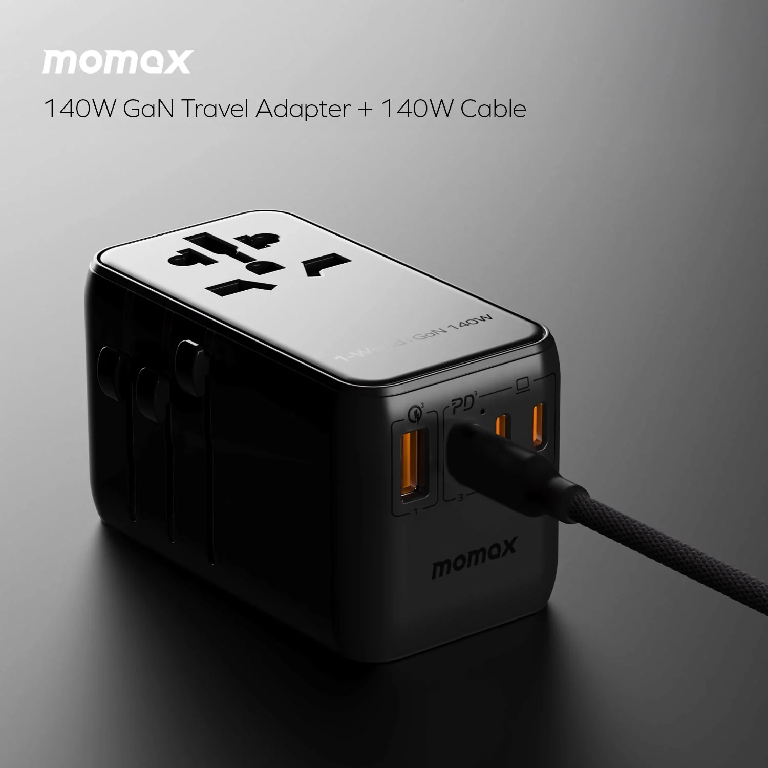 1-World Universal 4-Port Travel GaN Charger 140W + USB-C Cable - Image 4