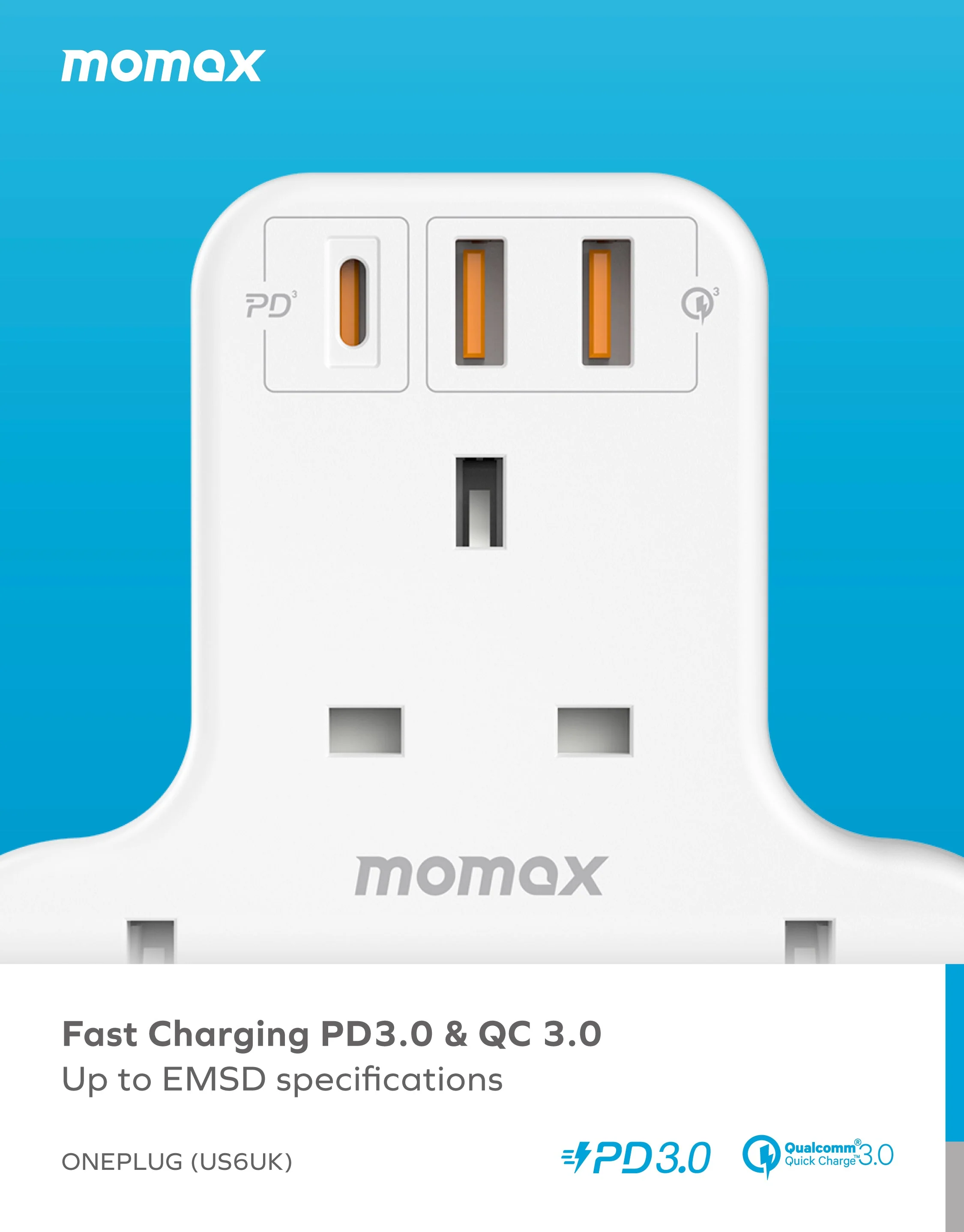 Oneplug 3-Outlet T-Shaped Extension Socket With USB - Image 6