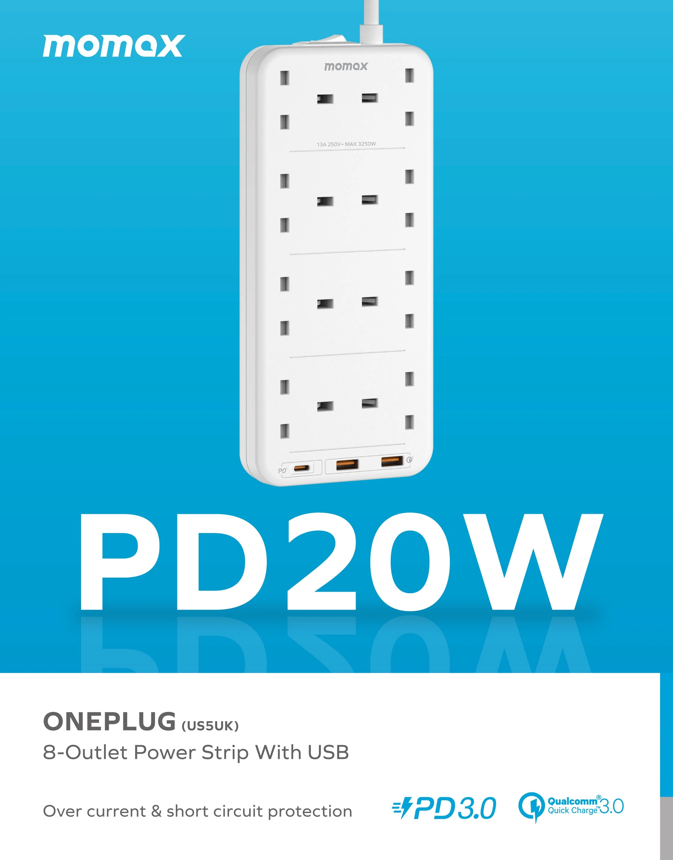 Oneplug 8-Outlet Power Strip With USB - Image 3